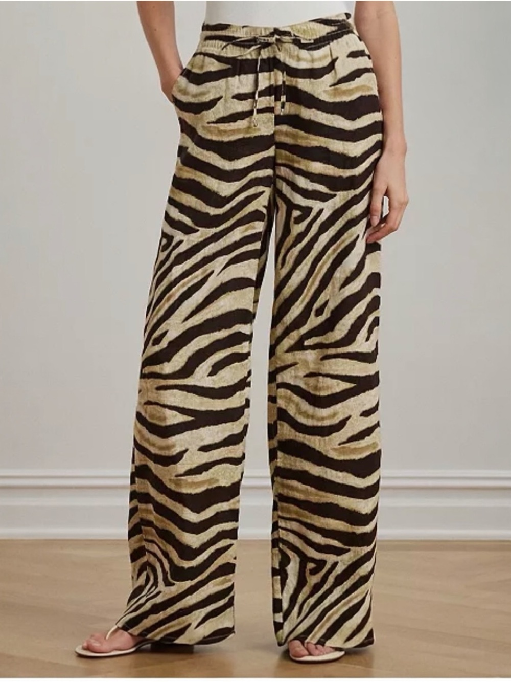 NWT Lauren Ralph Lauren Zebra-Print Linen Wide-Leg Pants 3X